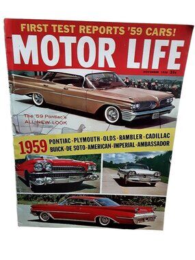 1958 Motor Life Magazine November 1959 Cars Pontiac Cadillac Plymouth